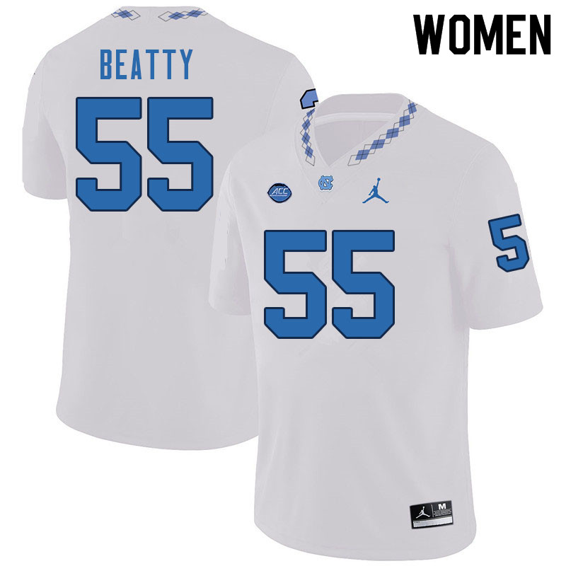 Women #55 A.J. Beatty North Carolina Tar Heels College Football Jerseys Sale-White